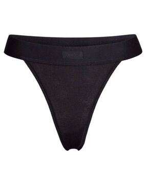 SKIMS Black Cotton Rib logo Thong